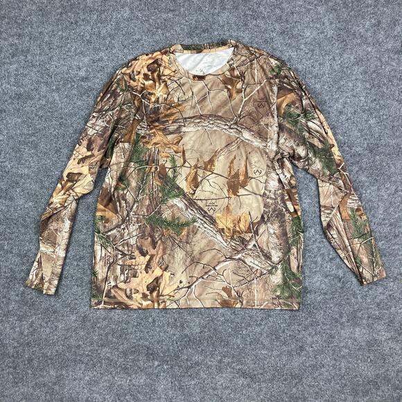 Realtree Camo Shirt Mens Size L Brown Green Long Sleeve Hunting Outdoor Tee - Picture 1 of 6
